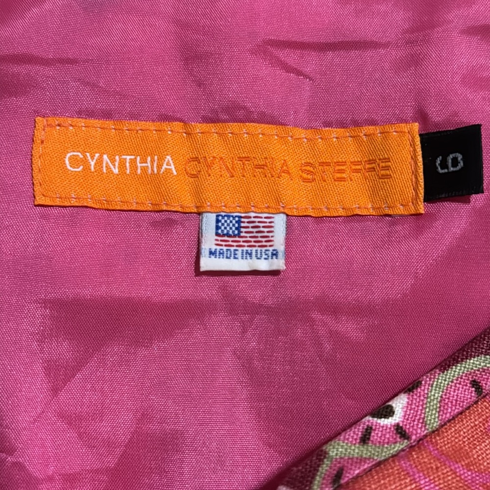 Vintage Cynthia Stefee Linen Floral A-Line Skirt Pink Multicolor Retro Print-6 - Picture 6 of 6